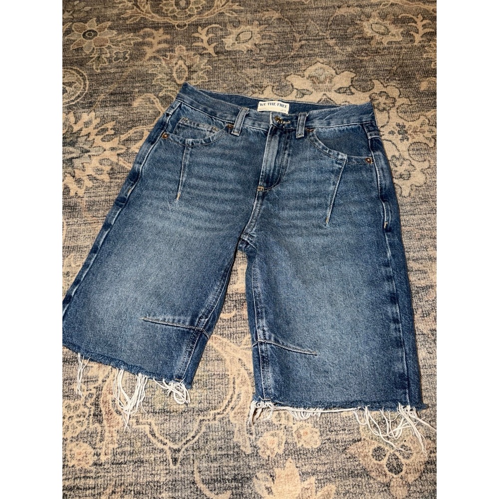 We The Free People Ghost Town High Rise Long Short Denim Jean Shorts Bermuda